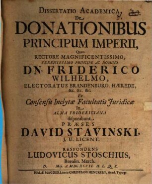 Diss. acad. de donationibus principum Imperii