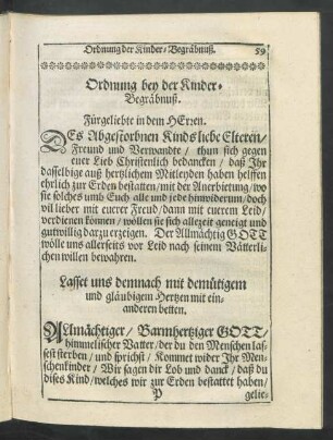 Ordnung bey der Kinder-Begräbnuß.