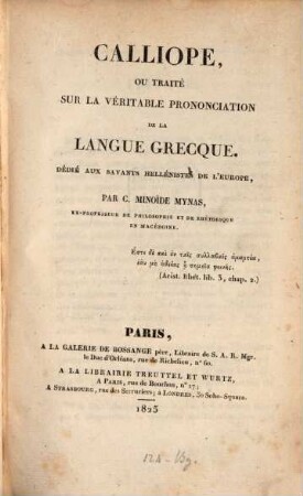 Calliope : ou traité sur la véritable prononciation de la langue grecque