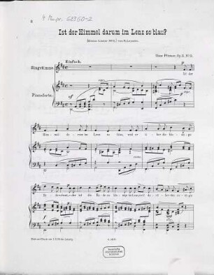 Sieben Lieder für eine Singstimme op. 2, 2. Ist der Himmel darum im Lenz so blau?