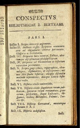 Conspectus Bibliothecae B. Bertrami.