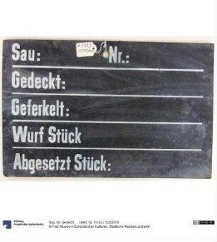 Sau: Nr: Gedeckt: ...