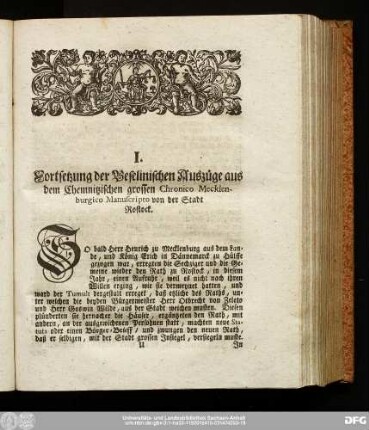 I. Fortsetzung der Beselinischen Auszüge aus dem Chemnitzischen grossen Chronico Mecklenburgico Manuscripto von der Stadt Rostock.