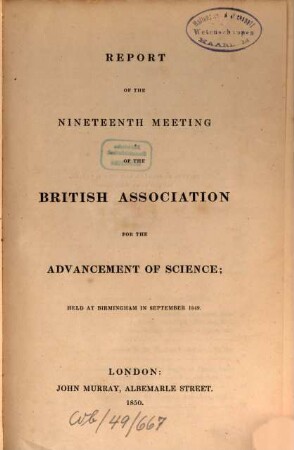 Report of the ... meeting. 19. 1850 (1851)