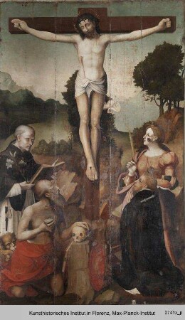 Christus am Kreuz und die Heiligen Dominikus, Katharina von Alexandrien, Hieronymus und Vinzenz Ferrer?