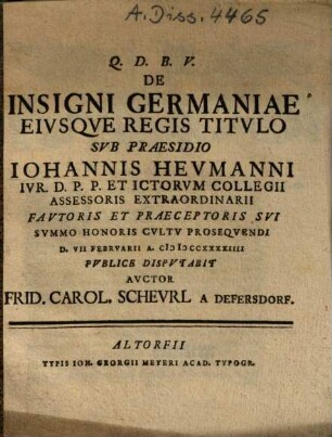 De Insigni Germaniae Eivsqve Regis Titvlo