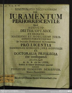 Remedium Fori Declinatorium Per Iuramentum Perhorrescentiae