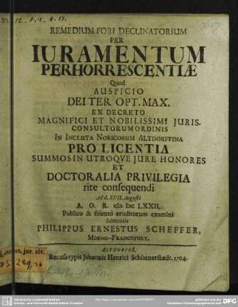 Remedium Fori Declinatorium Per Iuramentum Perhorrescentiae