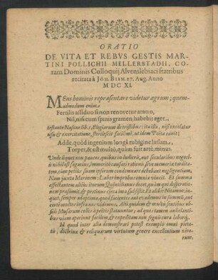 Oratio De Vita Et Rebus Gestis Martini Pollichii Mellerstadii ...