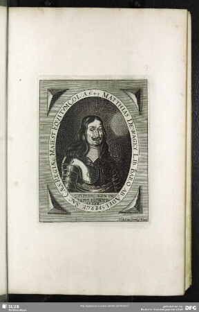 Matthias Dewagky Lib: Baro Ab Adelspergk Sac: Caes: Regiaeq[ue] Maiest: Equitum Col: A. 1649