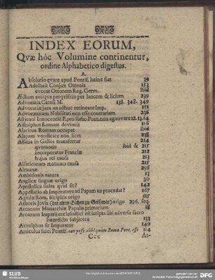 Index Eorum, Quae hoc Volumine continentur, ordine Alphabetico digestus