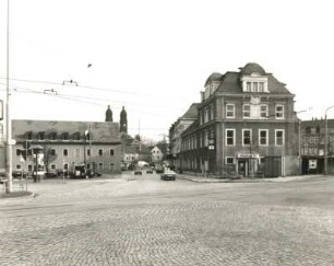 Dresden-Strehlen, Wasaplatz. Blick nach Osten in die Kreischaer Straße gegen Gasthaus "Strehlener Hof" (Königshof-Theater)