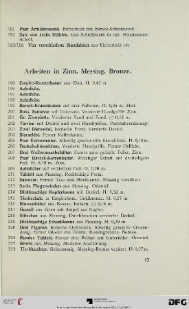 Arbeiten in Zinn, Messing, Bronze (Nr. 195-269)