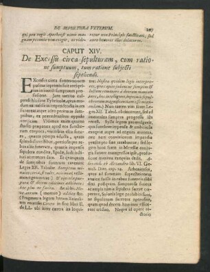 Caput XIV. De Excessu circa sepulturam, cum ratione sumptuum, tum ratione subiecti sepeliendi.