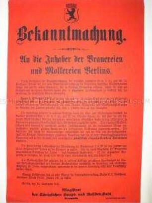 Maueranschlag: Verordnung über den Verkauf von Treber aus Brauereien an Milchviehhalter