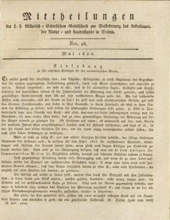 18.1822: Mittheilungen. Nro. 18. Mai 1822.