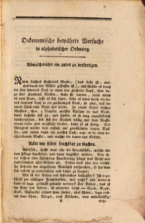 Der erfahrne Oekonom oder Wirthschaftsbuch in alphabetischer Ordnung, zum Nutzen und Gebrauch für alle Stände beyderley Geschlechts : in welchem die bewährtesten und nützlichsten oekonomischen Versuche ... nebst andern Hausmitteln für Menschen und Thiere enthalten sind