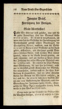 Zweyter Brief. Fortsetzung des Vorigen