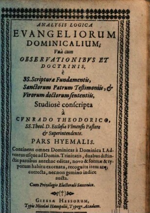 Analysis logica evangeliorum dominicalium, Pars hyemalis