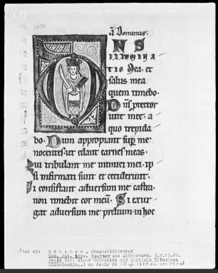 Psalter aus Aldersbach — Initiale D (ominus illuminatio) mit weiblicher Heiliger, Folio 69recto