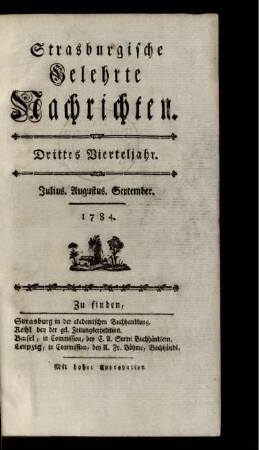 3. Vierteljahr. Julius, Augustus, September, 1784.