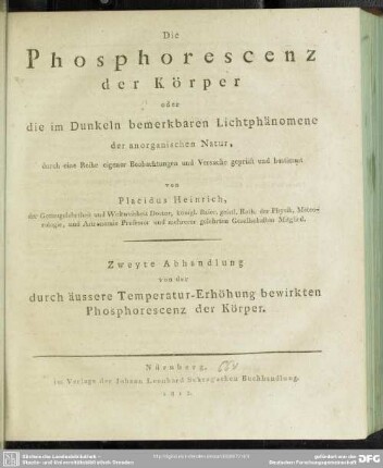 2: Abhandlung von der durch äussere Temperatur-Erhöhung bewirkten Phosphorescenz der Körper