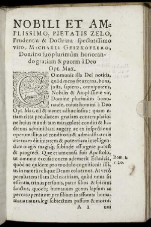 Nobili Et Amplissimo, Pietatis Zelo ... viro Michaeli Geizkoflero ...