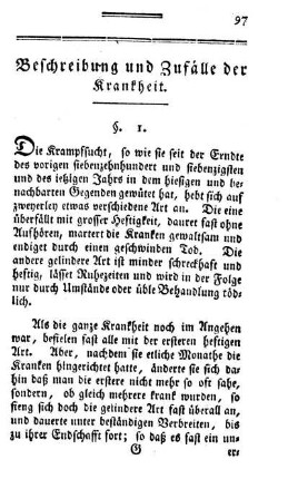Beschreibung und Zufälle der Krankheit