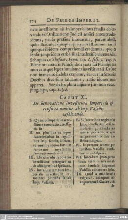 Caput XI. De Renovatione Investiturae Imperialis & censu eo nomino ab Imp. Vasallis exsolvendo
