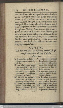 Caput XI. De Renovatione Investiturae Imperialis & censu eo nomino ab Imp. Vasallis exsolvendo