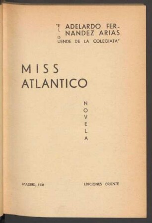 Miss Atlántico : novela