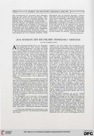 Zur Revision des deutschen Feingehalt-Gesetzes