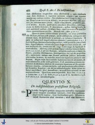 Quaestio X. De indissolubilitate professionis Religiosa.