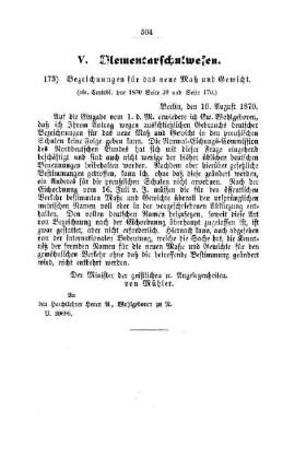 Bezeichnung für das neue Maß und Gewicht : [V. Elementarschulwesen]