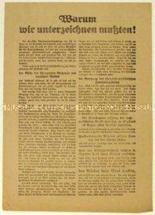 Flugblatt über die Gründe zur Unterzeichnung des Versailler Vertrages