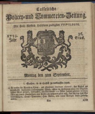 36. Stueck, Montag den 3ten September 1759