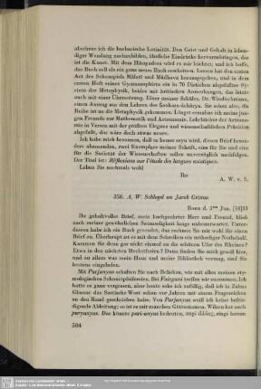August Wilhelm von Schlegel an Jacob Grimm, Bonn, 03.06.1833