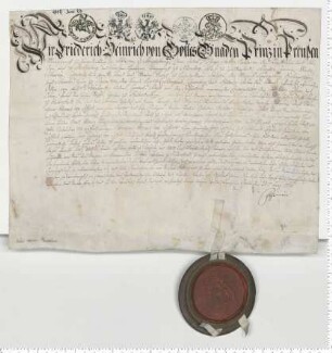 Lehnbrief aus dem Besitz der von Laffert, ausgestellt von Friederich Heinrich, Prinz von Preußen. Eigenhändige Unterschrift.