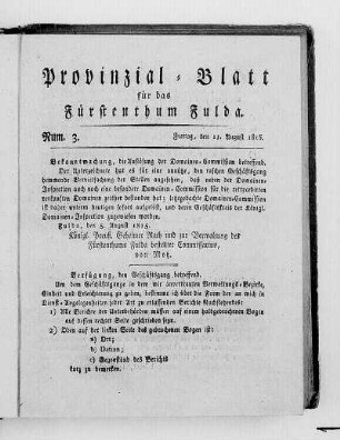 Num. 3., Ausgabe vom 11. August 1815