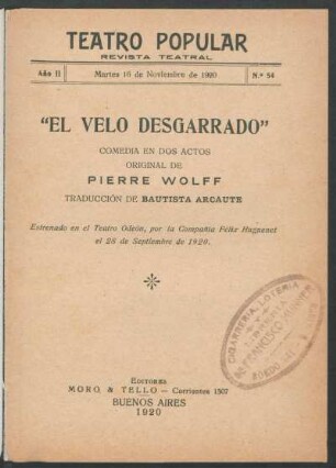2.1920=Nr. 54: El velo desgarrado : comedia en dos actos