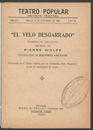 2.1920=Nr. 54: El velo desgarrado : comedia en dos actos