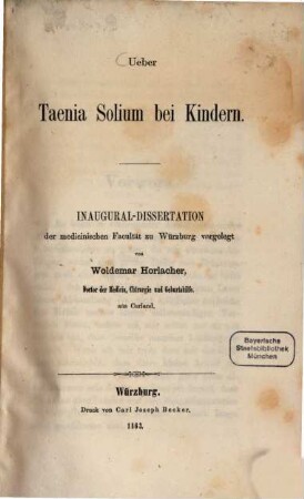 Ueber Taenia Solium bei Kindern