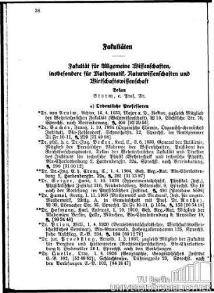 Mitglieder des Lehrkörpers sowie Dozenten und Assistenten der Fakultät: