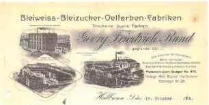 Rechnung der Fa. Georg Friedrich Rund, Bleiweiss- und Ölfarbenfabrik mit Firmenansicht [Hefenweiler und Rosenberg]