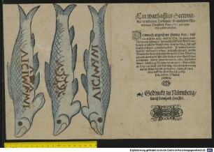 Ein warhafftes Seewunder, von dreyen Heringen, so am letzten Monats tage Decembris, Anno 1587. gefangen, vnd gesehen worden.