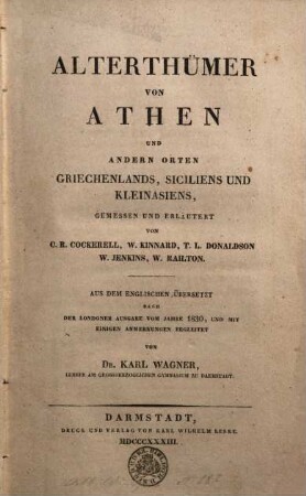 Alterthümer von Athen und andern Orten Griechenlands, Siciliens und Kleinasiens