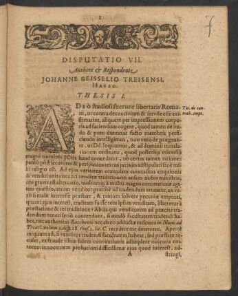 Disputatio VII. Authore et Respondente Johanne Geisselio ...
