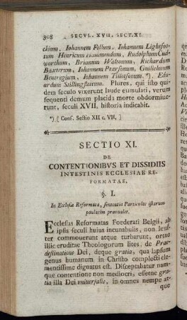 Sectio XI. De Contentionibus et Dissidiis Intestinis Ecclesiae Reformatae.