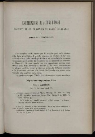 Enumerazione Di Alcuni Funghi Raccolti Nella Provincia Di Massa (Carrara)