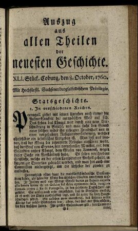 XLI. Stück. Coburg, den 8. October, 1760.